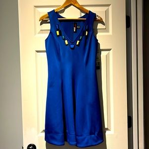 Miss Sixty M60 Blue Scuba A Line Blue Dress With Faux Stone Detail size 8